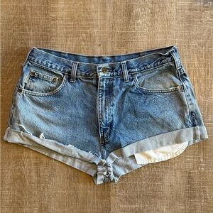 Vintage Carhartt Women's Blue Jean Mini Shorts